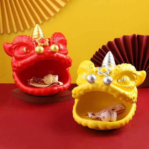 国潮风祥瑞狮子头收纳摆件树脂 创意家居装饰品玄关桌面钥匙收纳